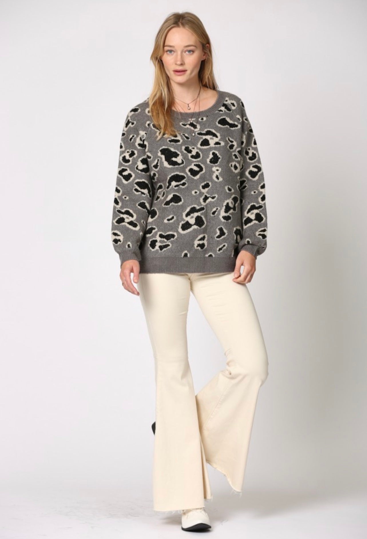 Grey Leopard Knit Sweater