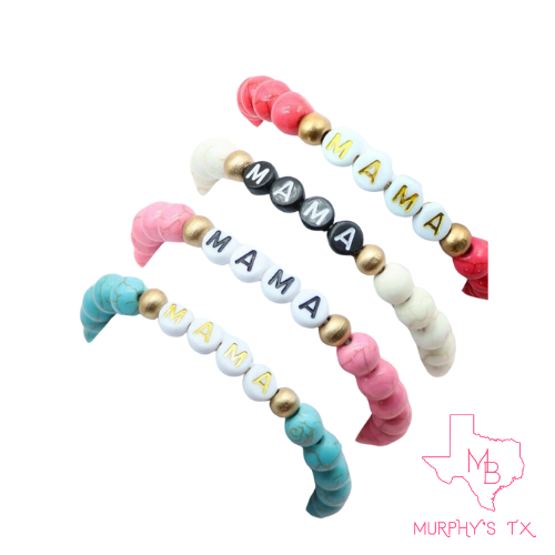 MAMA Beaded Turquoise Bracelet - Pink