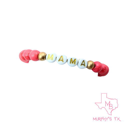 MAMA Beaded Turquoise Bracelet - Hot Pink