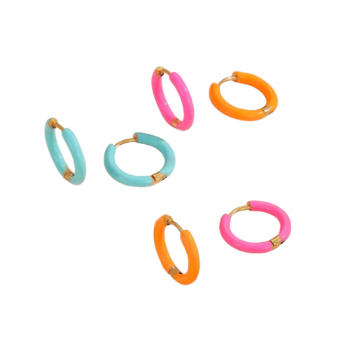 Hot Pink/ Gold Mini Hoop Earrings