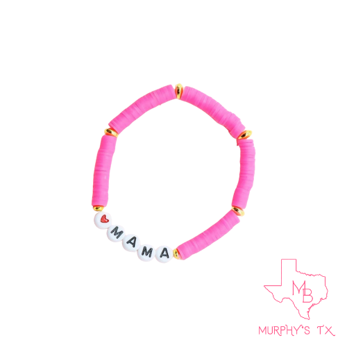 MAMA Clay Beaded Elastic Bracelet - HT PINK