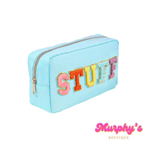 Neon Light Blue Zipper Pouch “STUFF”