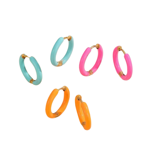 Hot Pink/ Gold Mini Hoop Earrings