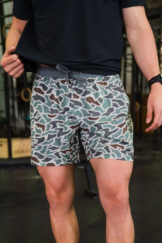 BURLEBO Athletic Shorts - Retro Duck Camo - Grey Liner