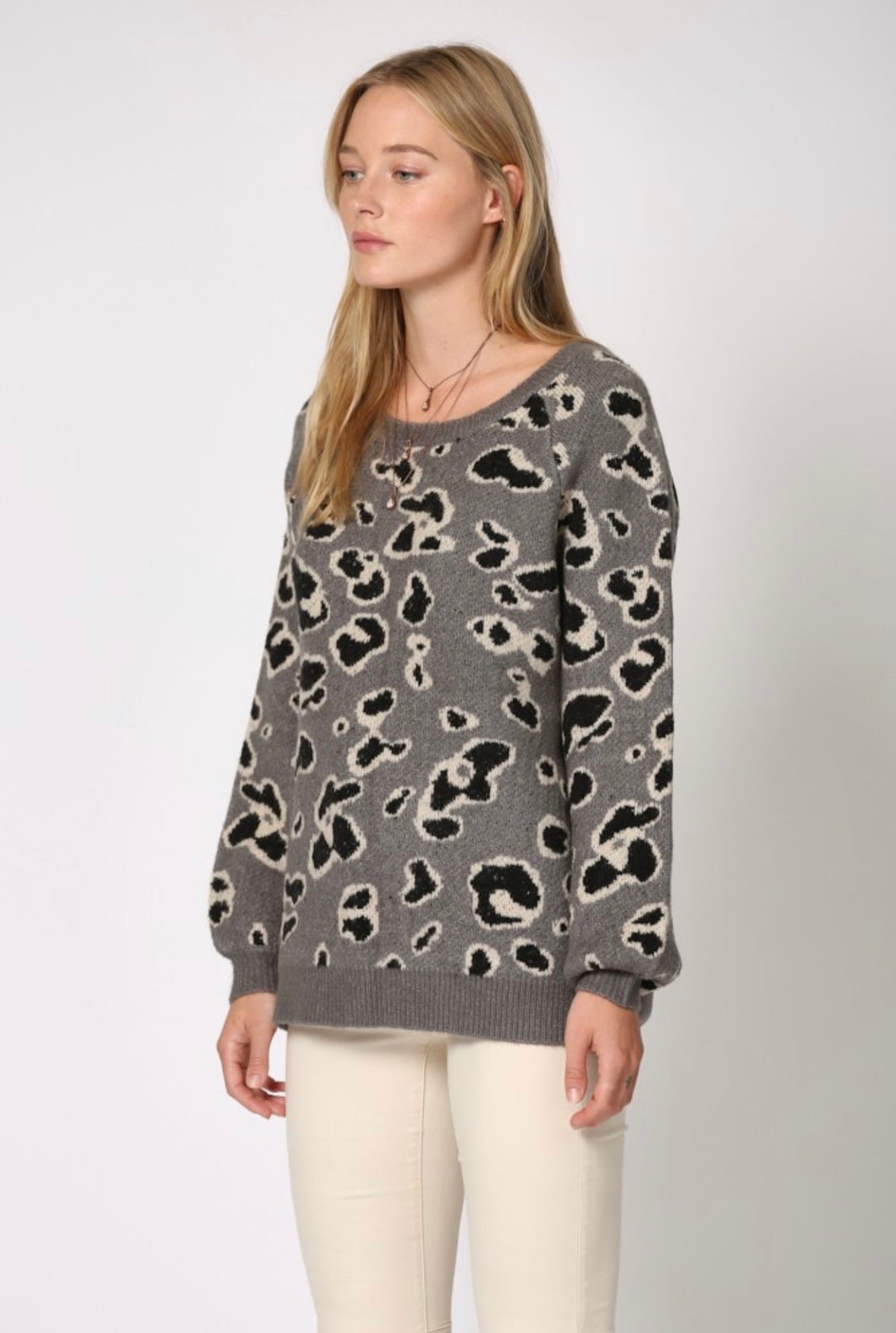 Grey Leopard Knit Sweater