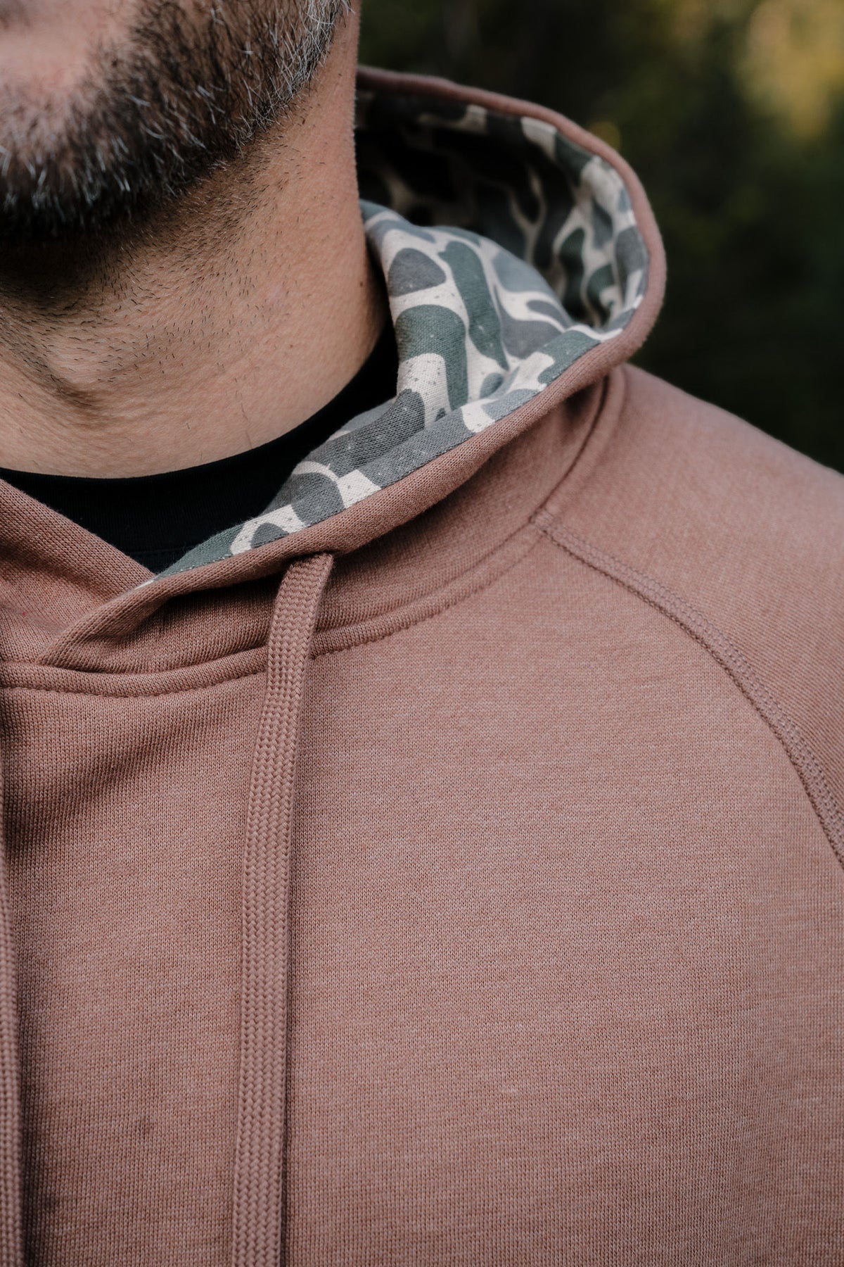 BURLEBO Fleece Hoodie - Heather Brown - Classic Deer Camo Hood