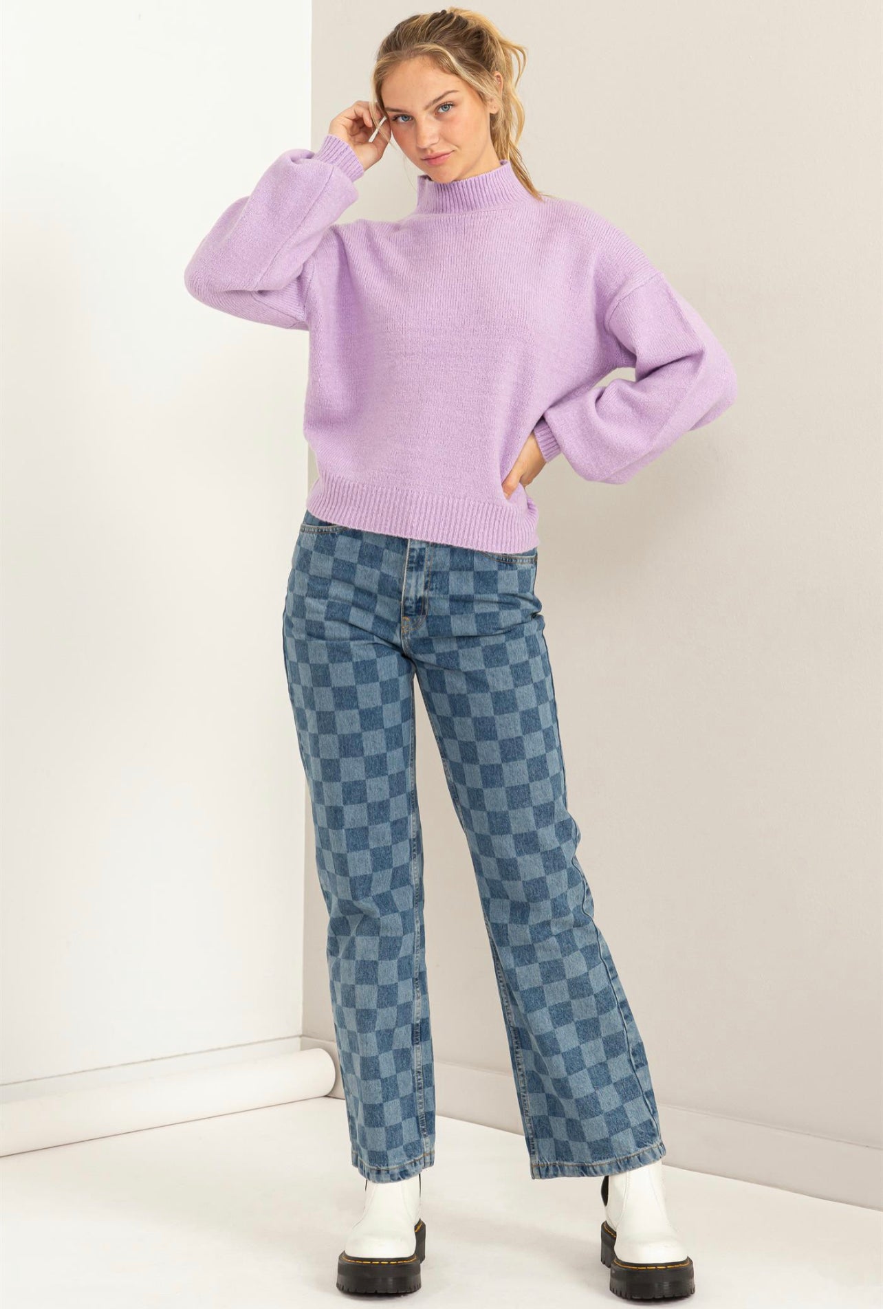 Lilac Balloon Sleeve Sweater