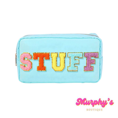 Neon Light Blue Zipper Pouch “STUFF”