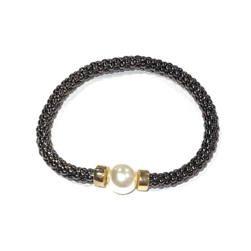 Cable Bracelet - Black & Pearl