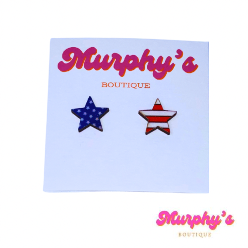 Stars & Stripes Wooden Stud Earrings