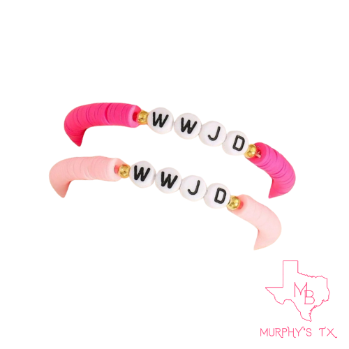 WWJD Clay Beaded Elastic Bracelet- Pink