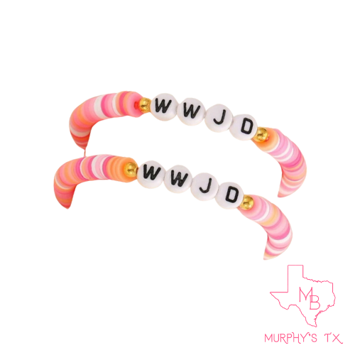 WWJD Clay Beaded Elastic Bracelet- Multi Pink/Orange