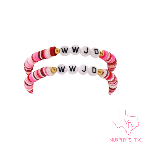 WWJD Clay Beaded Elastic Bracelet- Multi Pink