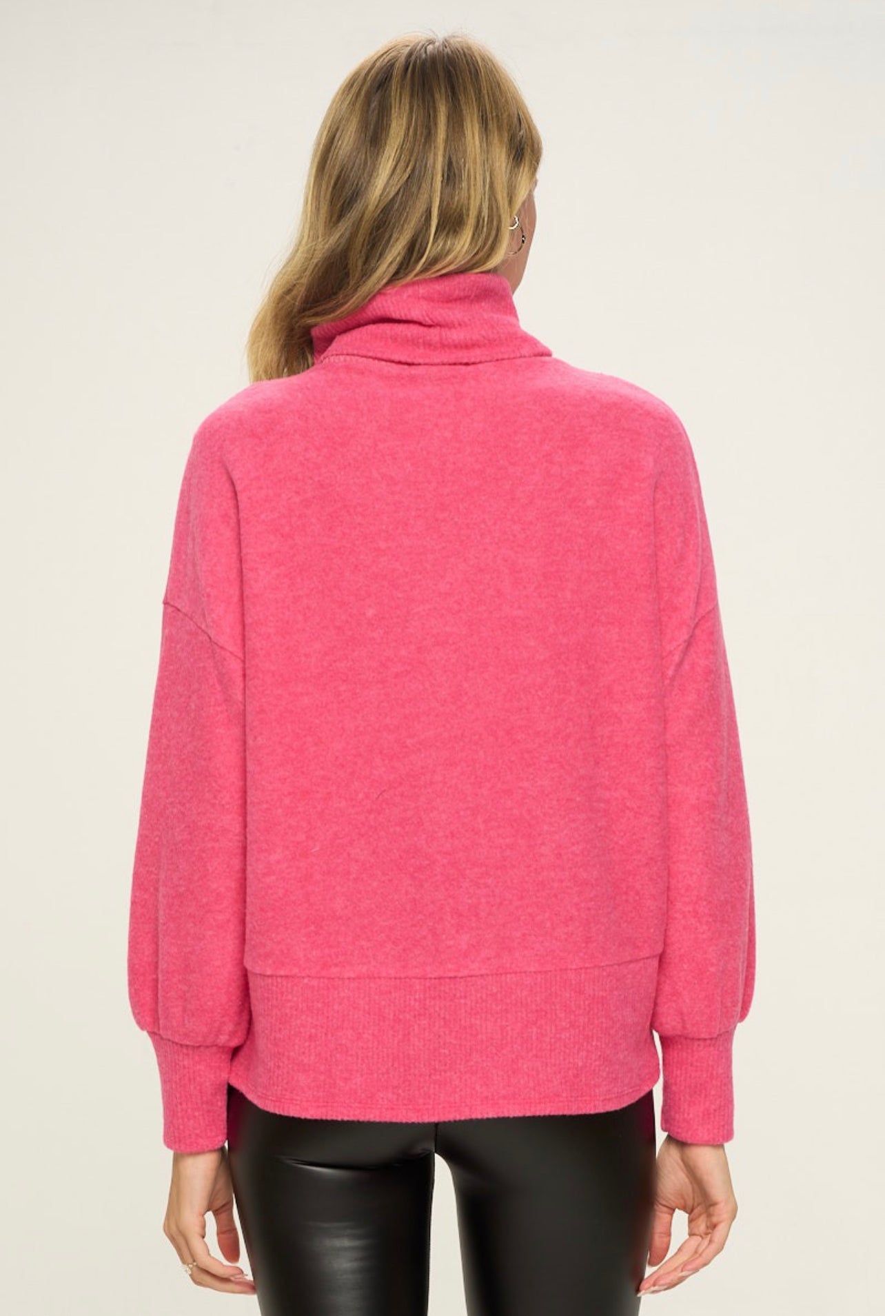 Pink Brushed Wool Knit Turtleneck