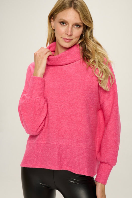 Pink Brushed Wool Knit Turtleneck