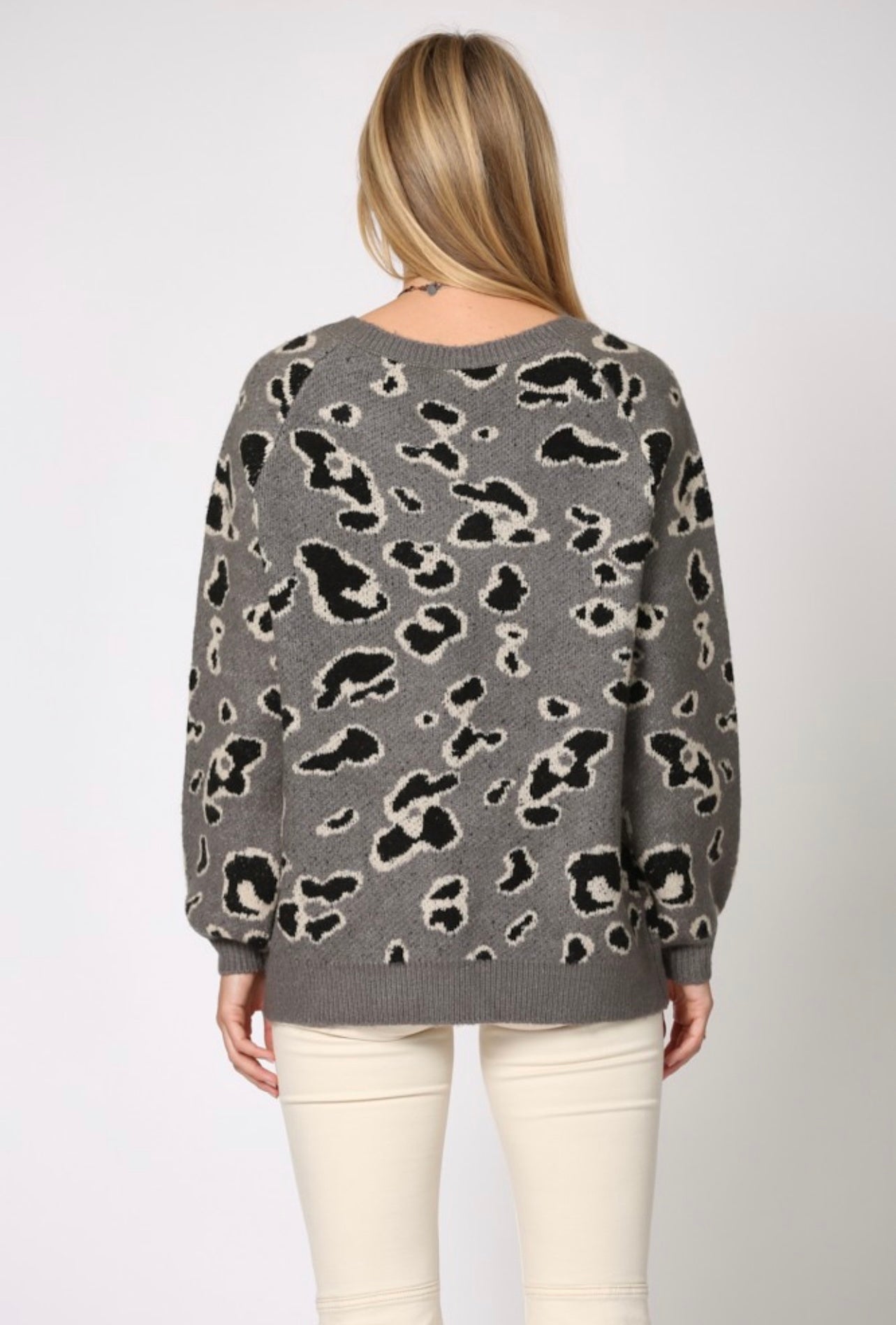 Grey Leopard Knit Sweater