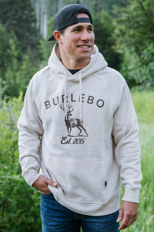 BURLEBO Fleece Hoodie - Whitetail Deer - Heather Oatmeal