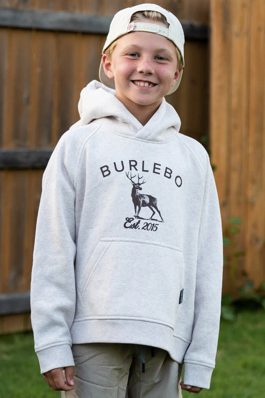 BURLEBO Youth Fleece Hoodie - Whitetail Deer - Heather Oatmeal