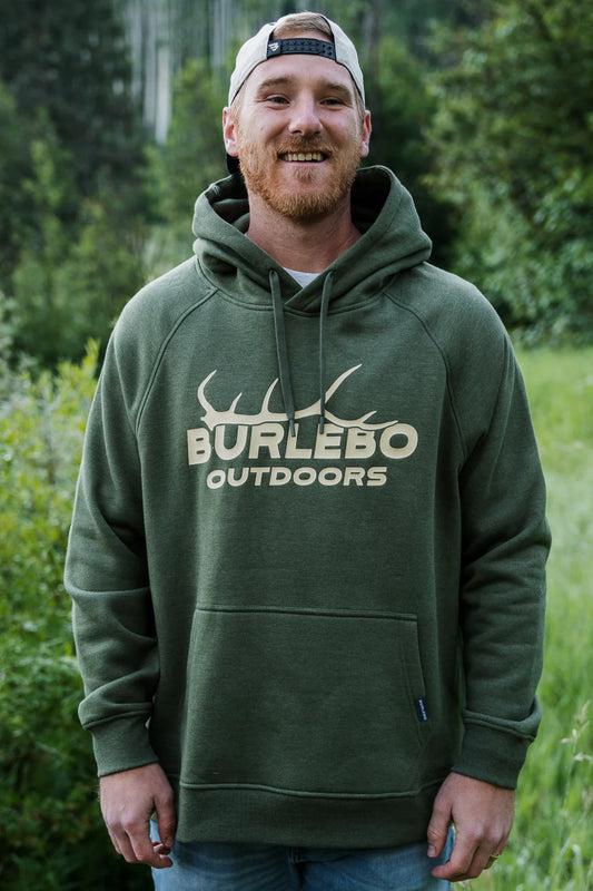 BURLEBO Fleece Hoodie - Elk Horn - Heather Olive