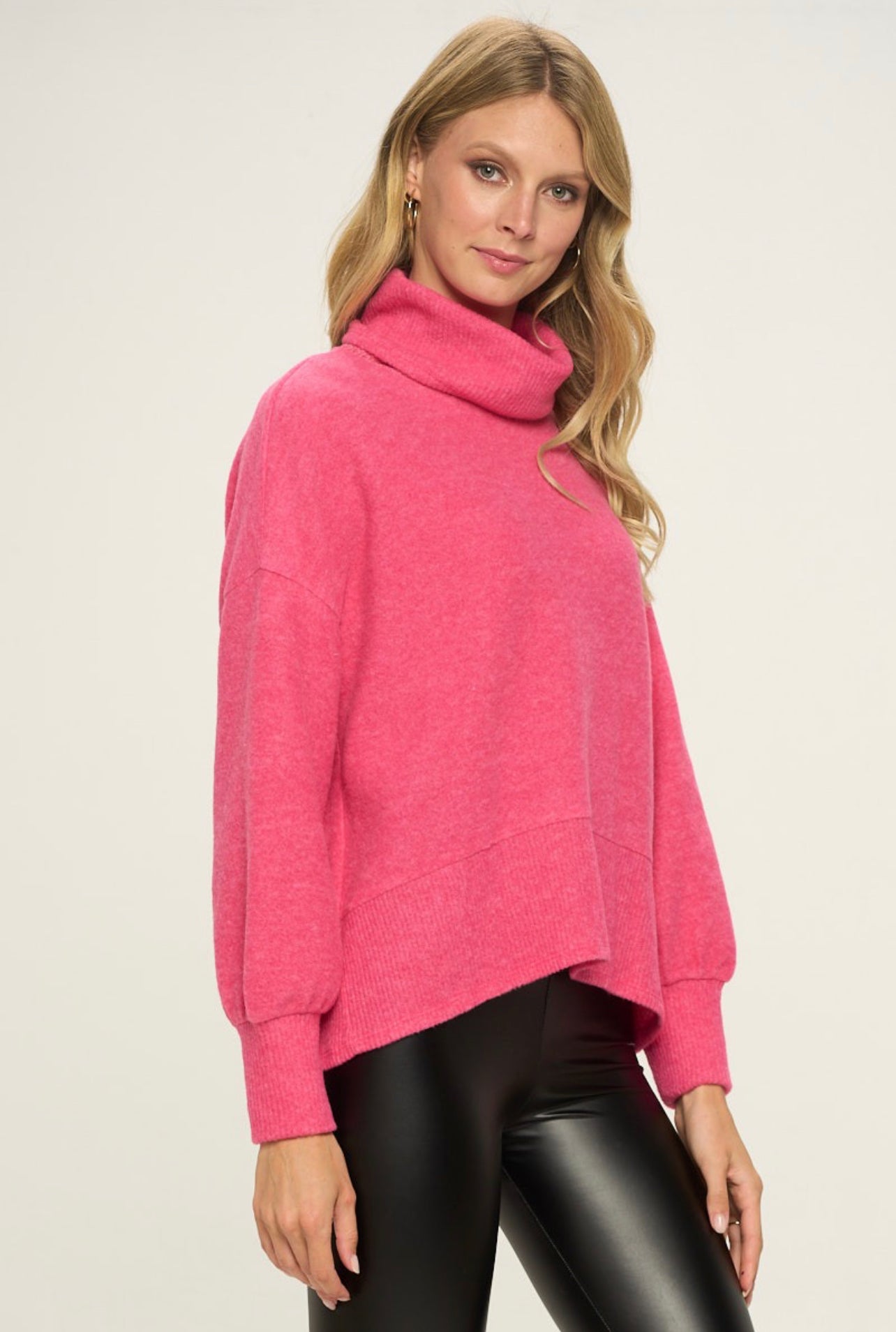 Pink Brushed Wool Knit Turtleneck