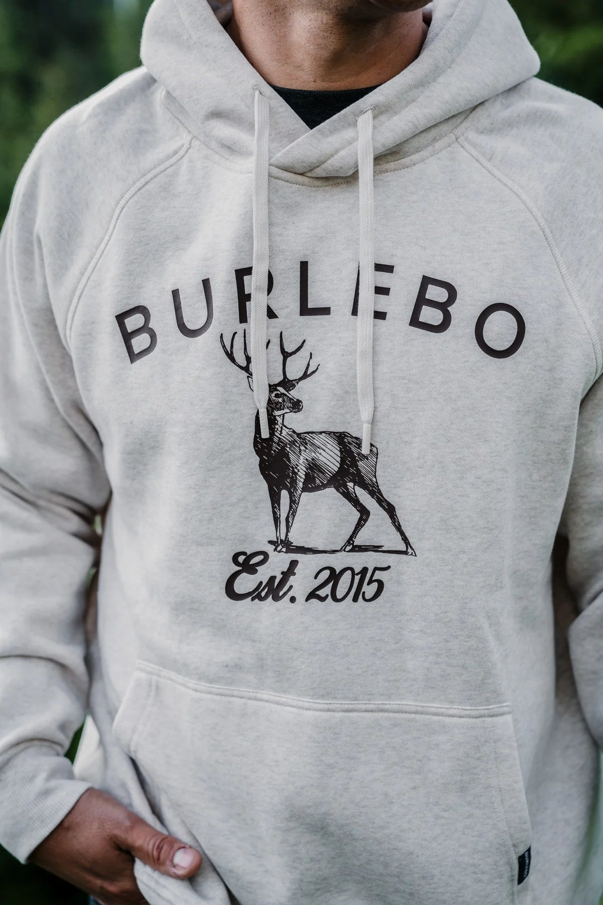 BURLEBO Fleece Hoodie - Whitetail Deer - Heather Oatmeal