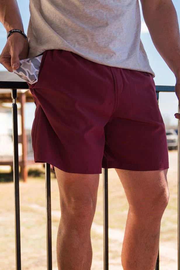 BURLEBO Everyday Shorts - Maroon - White Camo Pocket