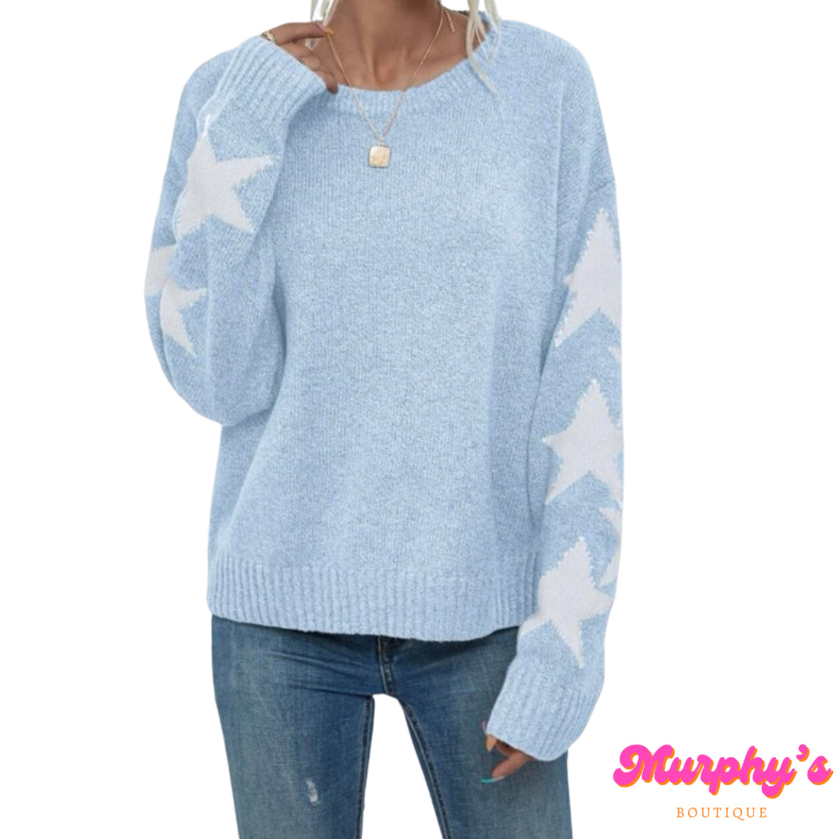 Star Knit Sweater - Light Blue