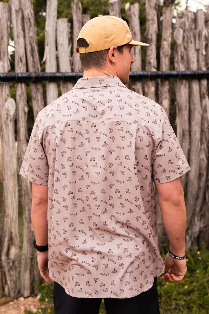 BURLEBO Performance Button Up - All Over Fish