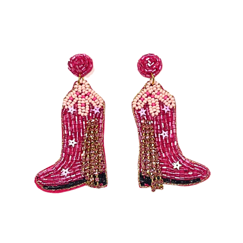 Fringe Boot Earrings - Hot Pink