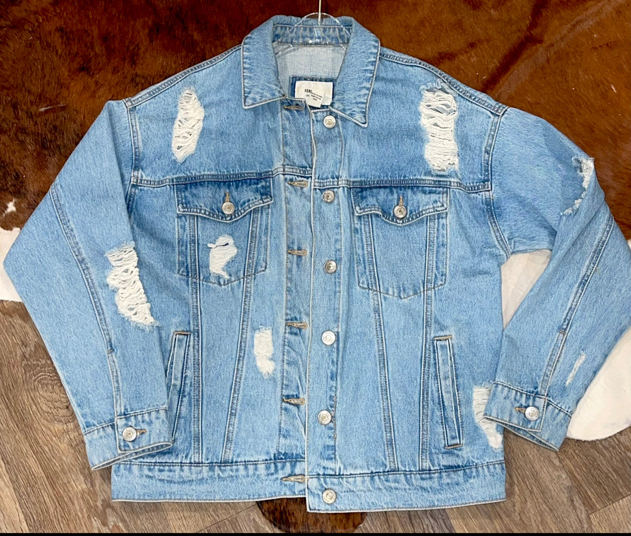 “He don’t love me like tequila does..” Jean Jacket - Small