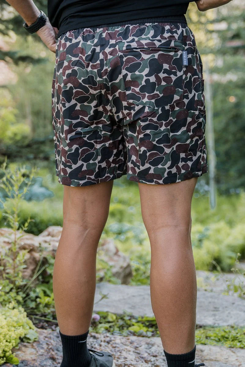 BURLEBO Athletic Shorts - Throwback Camo - Matte Black Liner