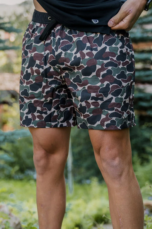 BURLEBO Athletic Shorts - Throwback Camo - Matte Black Liner