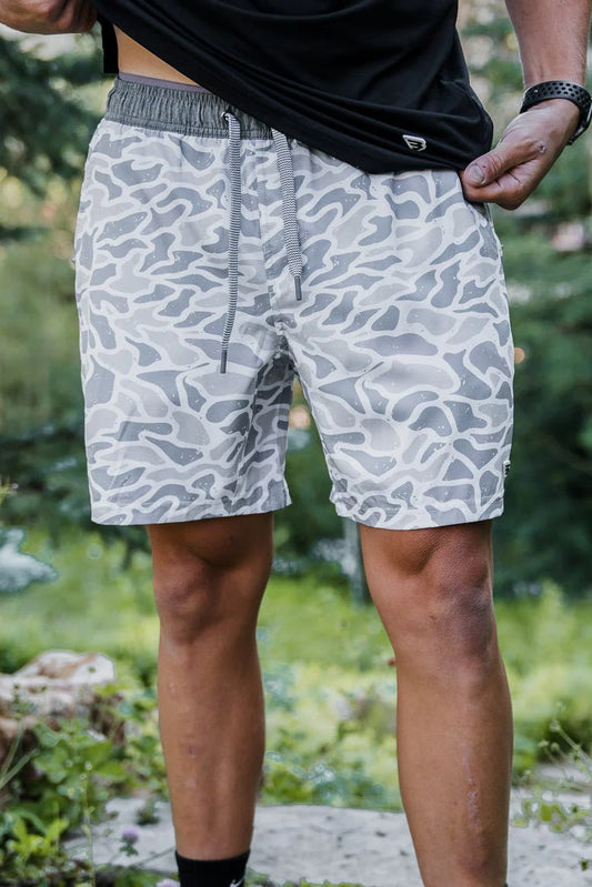 BURLEBO Athletic Shorts - White Camo - Grey Liner