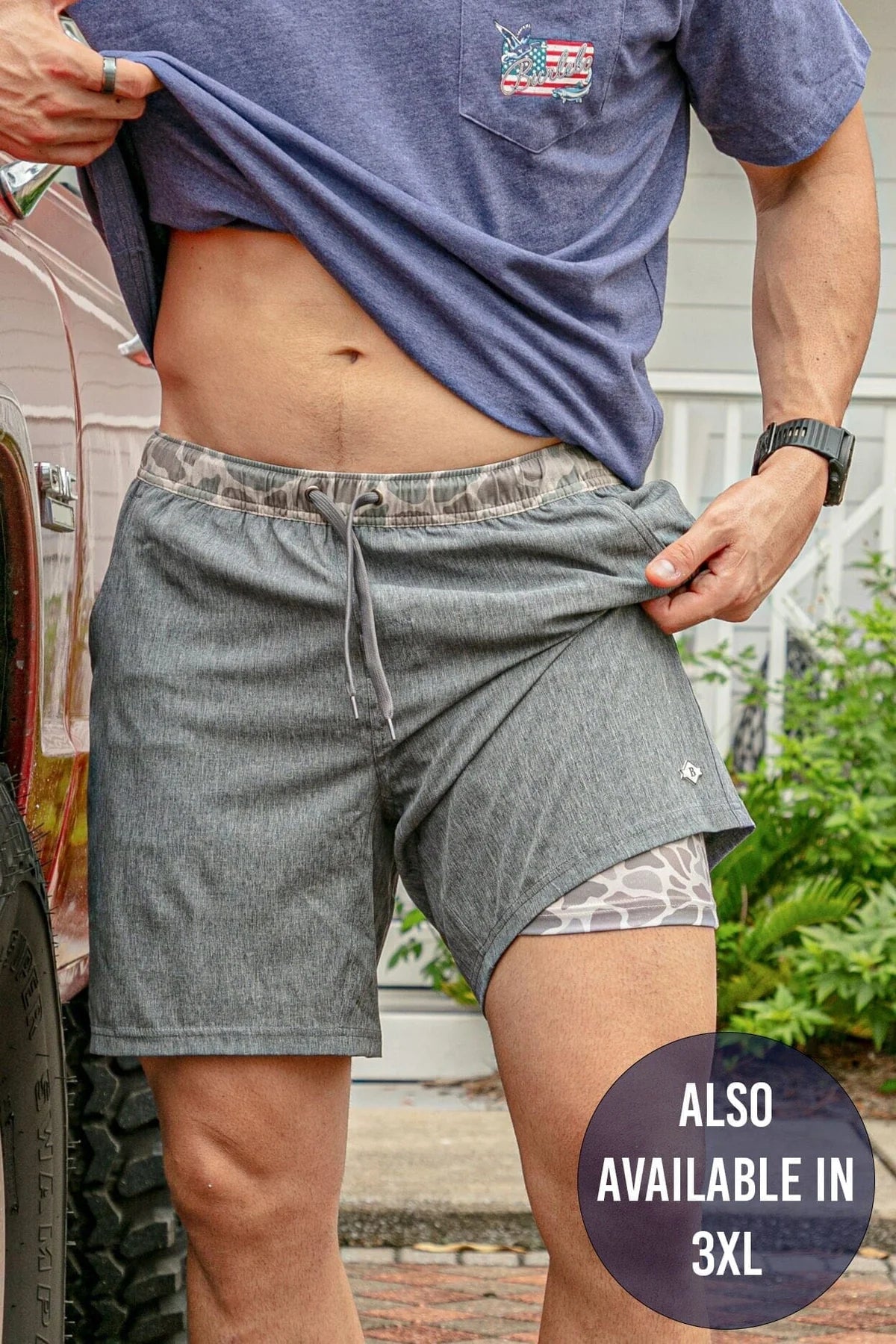 BURLEBO Athletic Shorts - Grizzly Grey - Deer Camo Liner