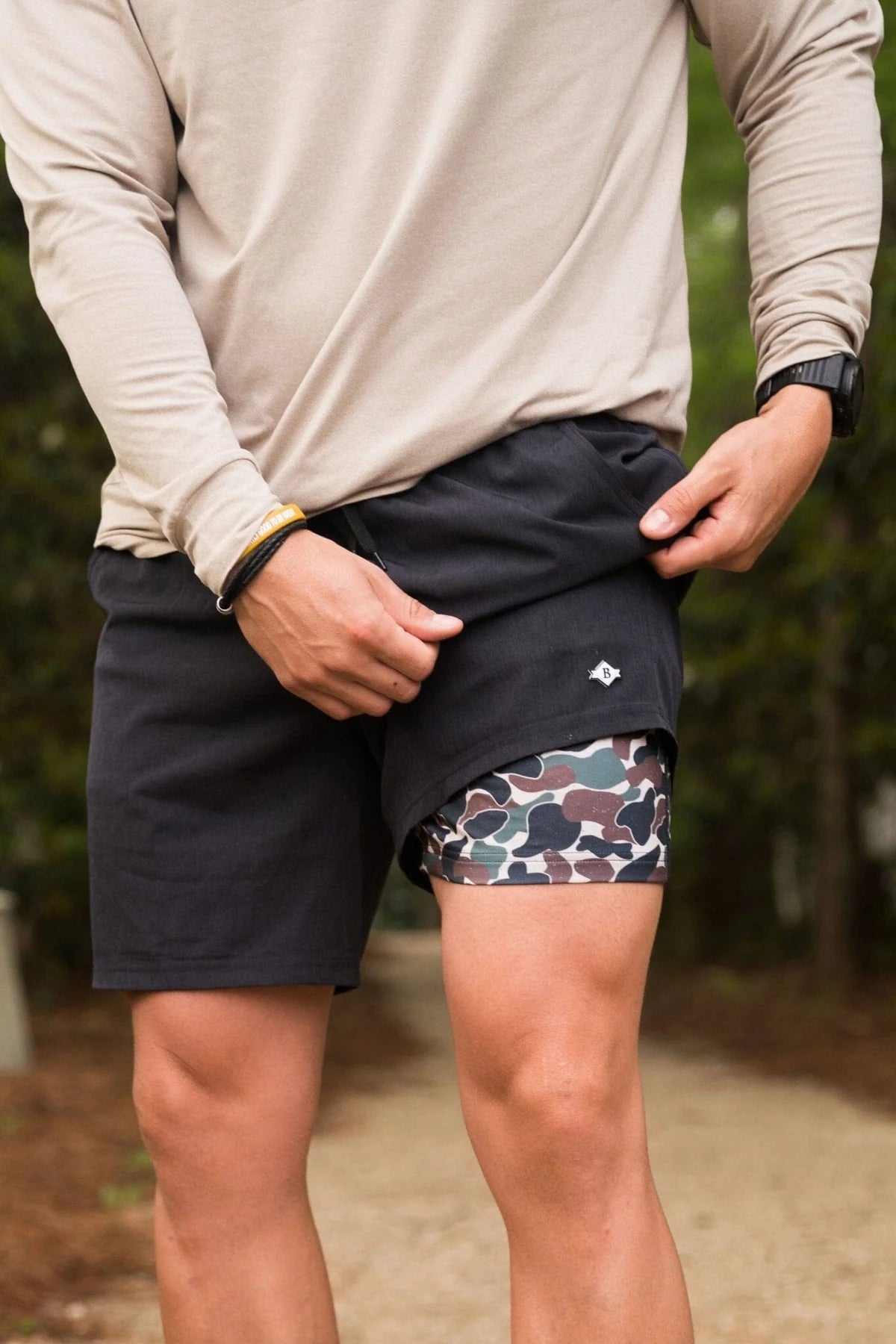 BURLEBO Athletic Shorts - Heather Black - Throwback Camo Liner