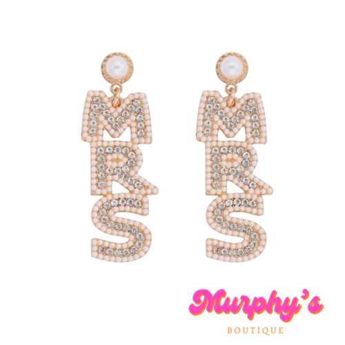 Beaded Rhinestoned “Mrs” Earrings