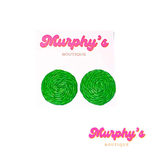 Raffia Stud Earrings - Green