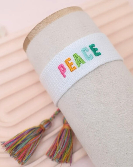 Multi/ White PEACE Tassel Bracelet