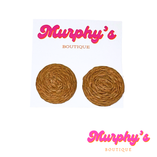 Raffia Stud Earrings - Wheat