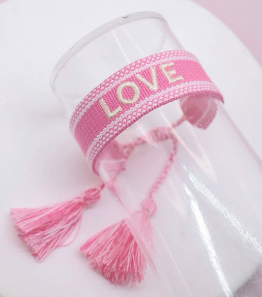 Pink/ White LOVE Tassel Bracelet