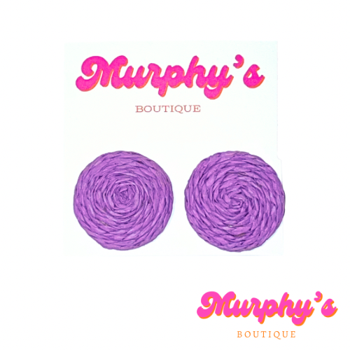 Raffia Stud Earrings - Purple