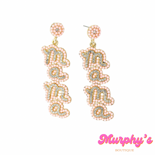 MAMA Beaded Rhinestone Earrings