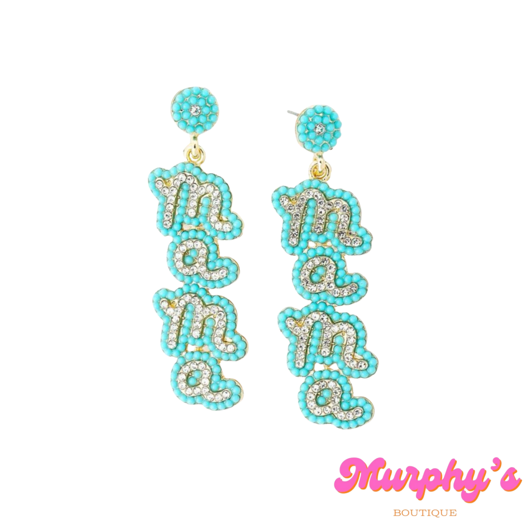 MAMA Beaded Rhinestone Earrings