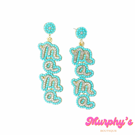 MAMA Beaded Rhinestone Earrings