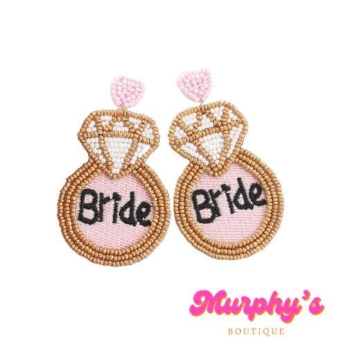 Beaded “Bride” Ring Earrings - Pink