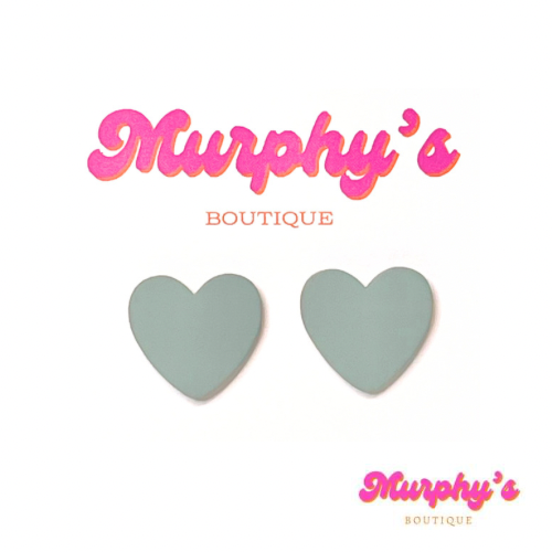 Oversized Heart Studs - Dusty Blue