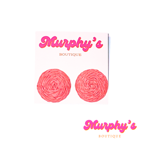 Raffia Stud Earrings - Lt Pink