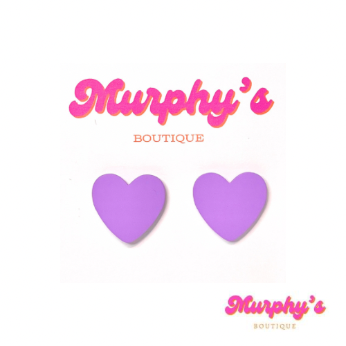 Oversized Heart Studs - Purple