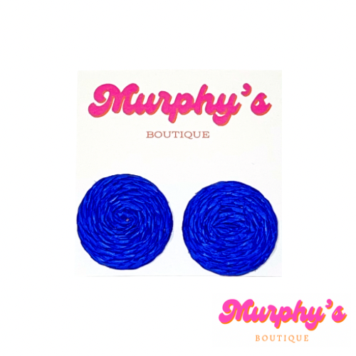 Raffia Stud Earrings - Blue