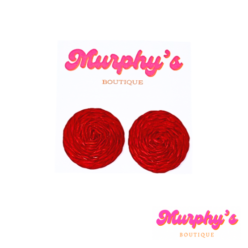 Raffia Stud Earrings - Red